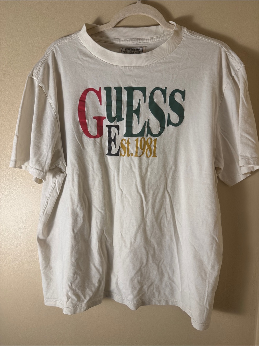 Guess White Tee with Multicolor Logo